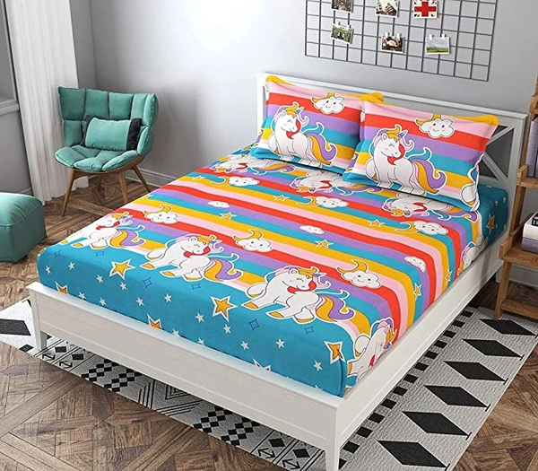CITY BEST MART 144 TC Cartoon Fitted Bedsheet - Fitted, Kids Unicorn
