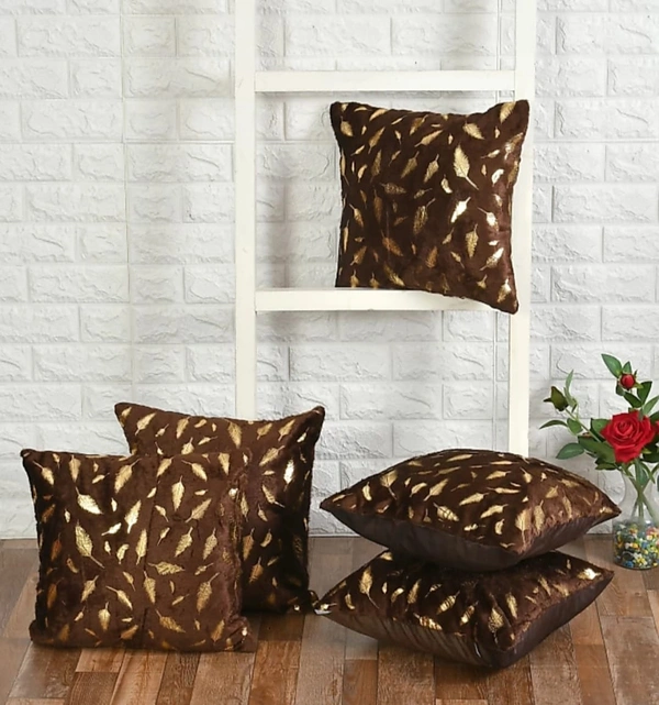 CITY BEST MART STYLISH FUR CUSHION COVERS ( PACK OF 5)  - Coffee