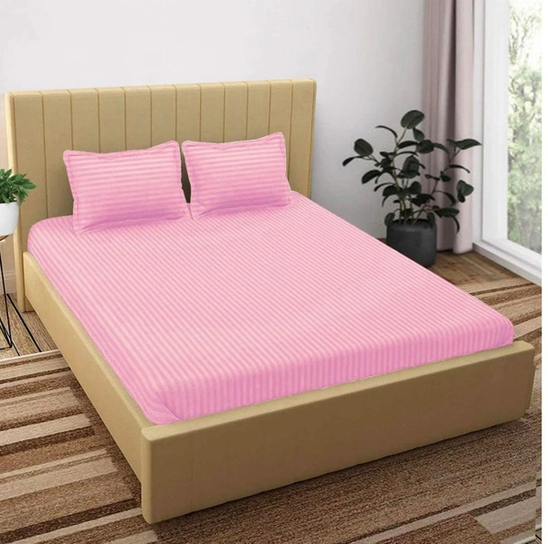City Best Mart  Satin Stripe Bedsheets (90*90) - Hot Pink