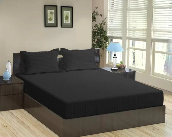 City Best Mart  Satin Stripe Bedsheets (90*90) - Black