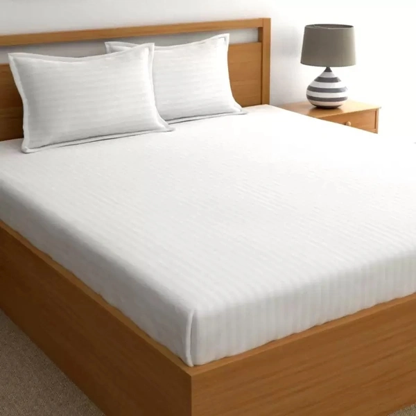City Best Mart  Satin Stripe Bedsheets (90*90) - White