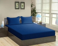 City Best Mart  Satin Stripe Bedsheets (90*90) - Navy Blue