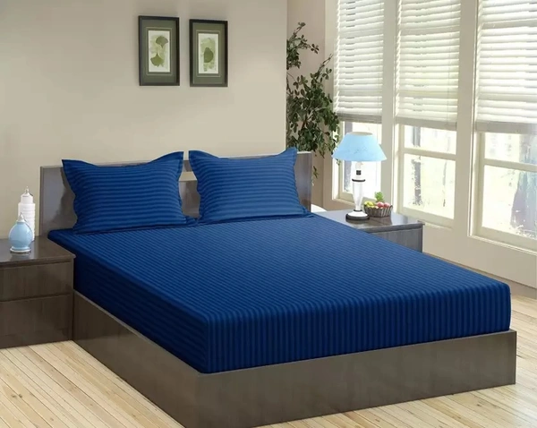 City Best Mart  Satin Stripe Bedsheets (90*90) - Navy Blue