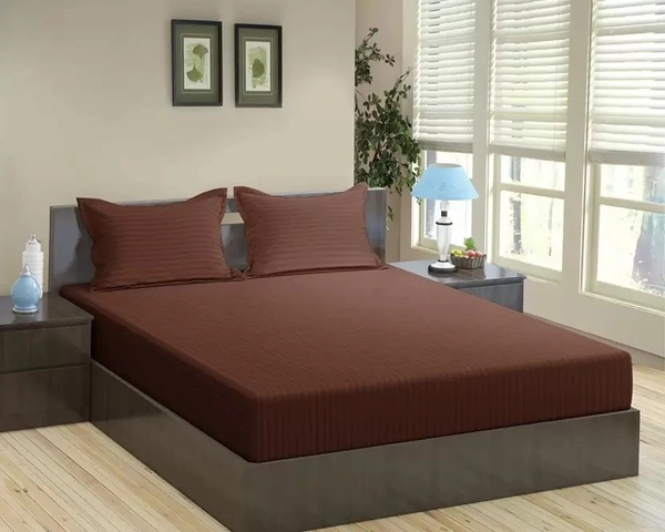 City Best Mart  Satin Stripe Bedsheets (90*90) - Brown