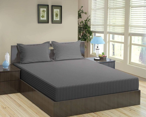 City Best Mart  Satin Stripe Bedsheets (90*90) - Silver