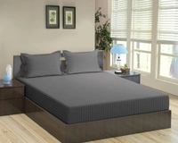 City Best Mart  Satin Stripe Bedsheets (90*90) - Silver