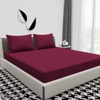 City Best Mart  Satin Stripe Bedsheets (90*90) - Maroon