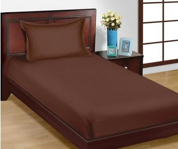 City Best Mart  Maroon Satin Stripe Single Bedsheets  - Brown