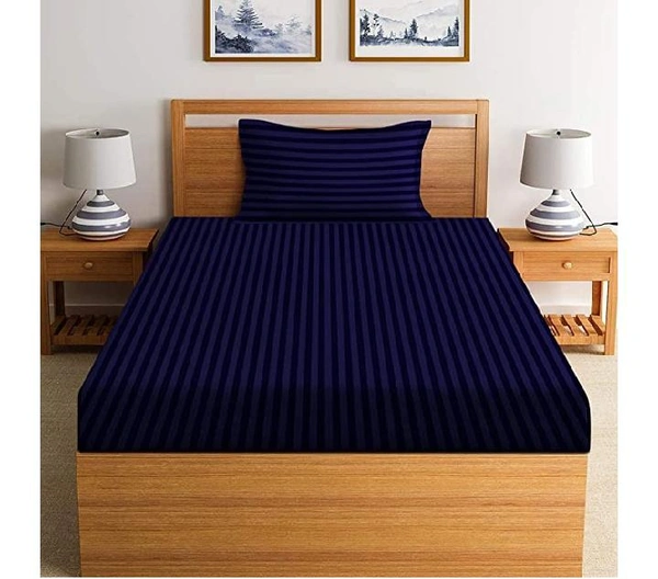 City Best Mart  Maroon Satin Stripe Single Bedsheets  - Navy Blue