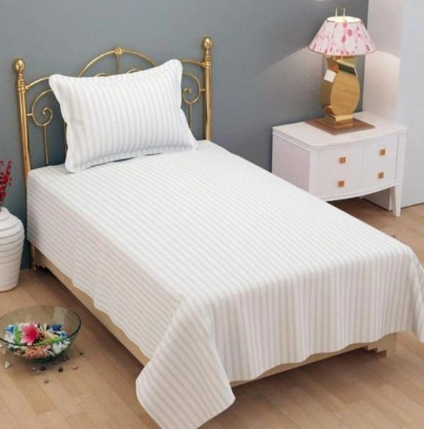 City Best Mart  Maroon Satin Stripe Single Bedsheets  - White