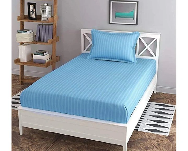 City Best Mart  Maroon Satin Stripe Single Bedsheets  - sky-blue