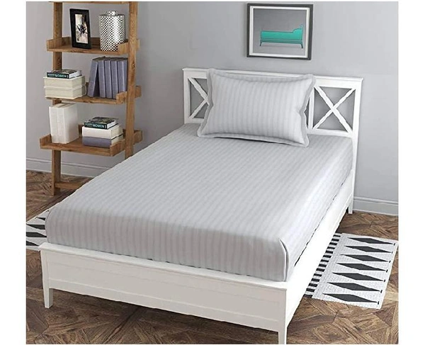 City Best Mart  Maroon Satin Stripe Single Bedsheets  - Silver