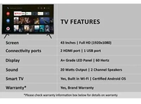 TCL 43 INCH ANDROID TV - BLACK, 43 INCH