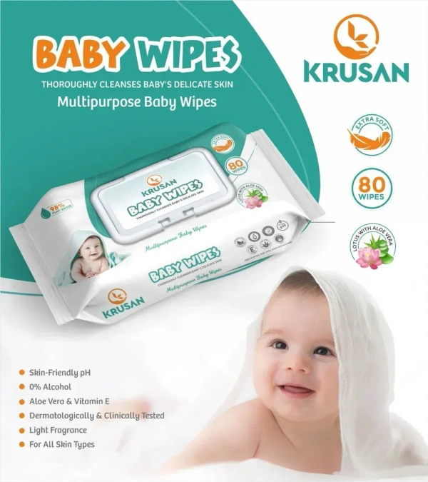 Krusan Bby Wet Wipes with Lid 80pc - Scheme 24+3