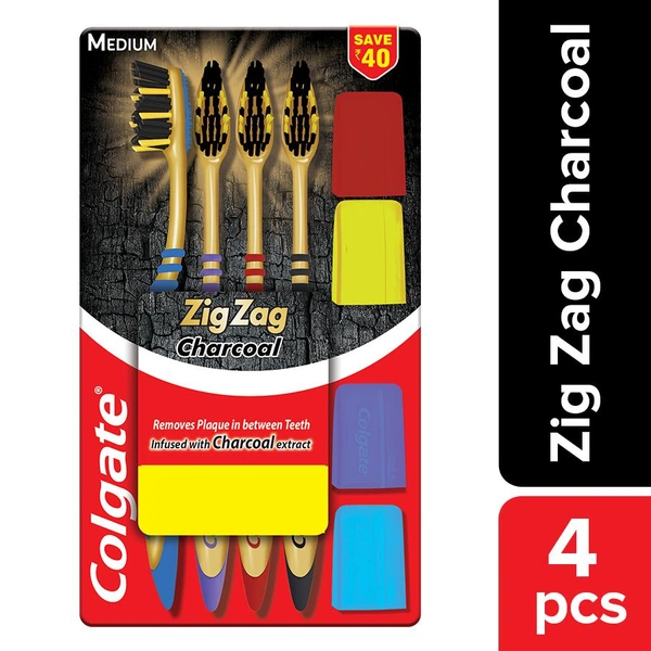 Colgate Zig Zag Charcoal Manual Brush - 4 Units
