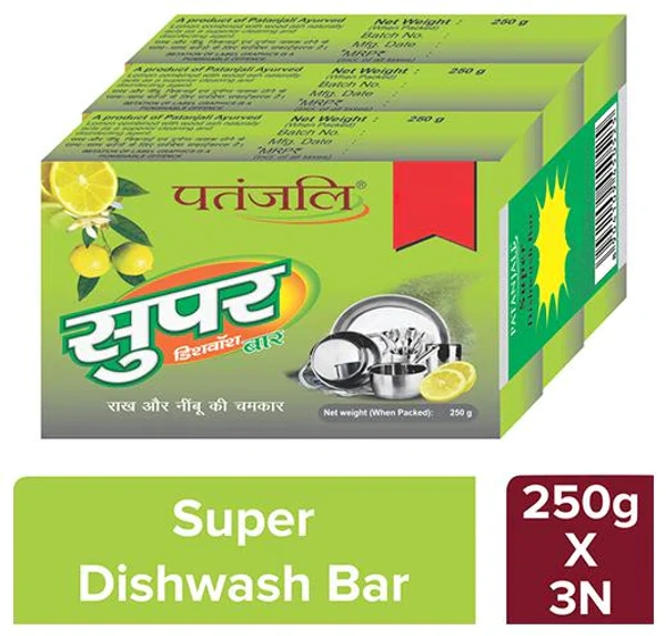 Patanjali Super Dishwash Bar - Pack of 3 - Brand Offer - 3x250 g