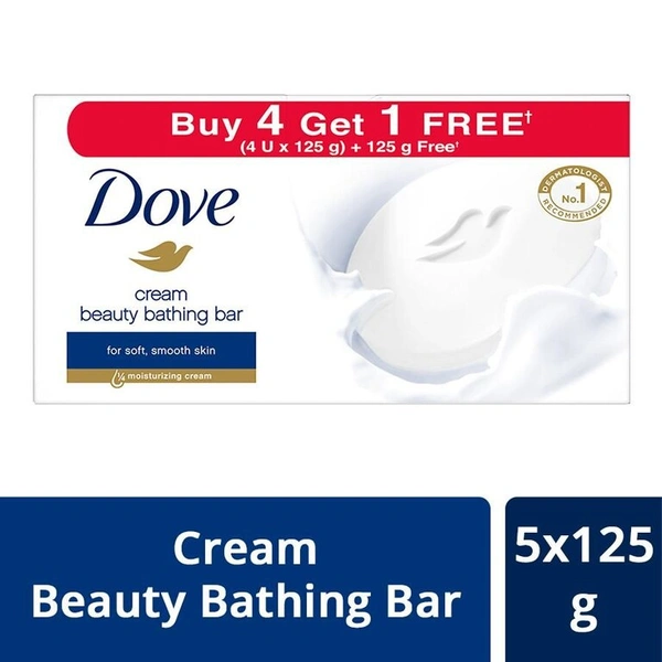 Dove Cream Beauty Bathing Soap 5x125 g - Buy 4 Get 1 Free - Brand Offer - 5x125 g