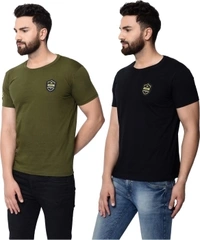 London Hills Solid Men Round Neck Black ,Green T-shirt  - Black , S
