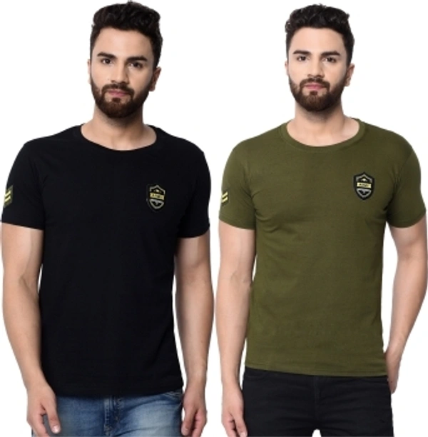 London Hills Solid Men Round Neck Black ,Green T-shirt  - Black , S