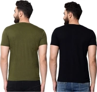 London Hills Solid Men Round Neck Black ,Green T-shirt  - Black , S