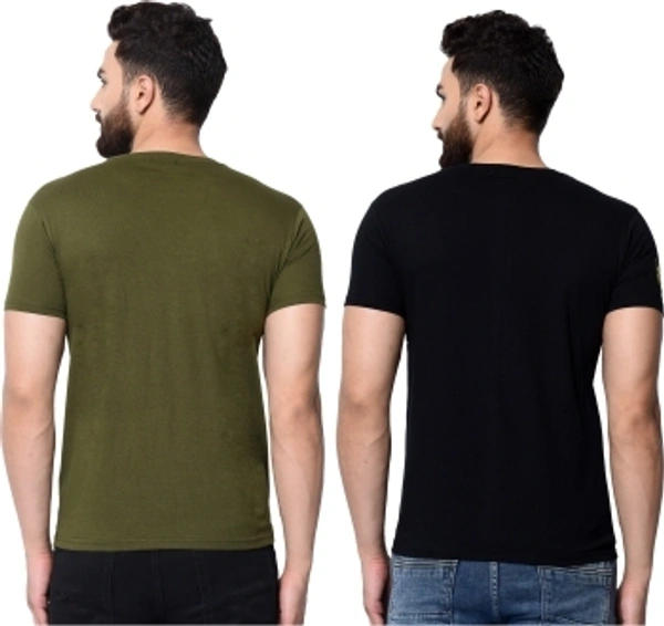 London Hills Solid Men Round Neck Black ,Green T-shirt  - Black , S