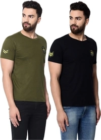 London Hills Solid Men Round Neck Black ,Green T-shirt  - Black , L