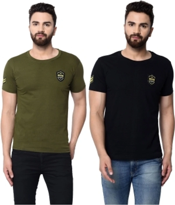 London Hills Solid Men Round Neck Black ,Green T-shirt  - Black , L