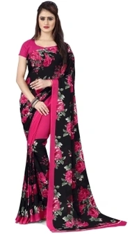 Anand Floral Print Daily Wear Georgette Saree - black, free