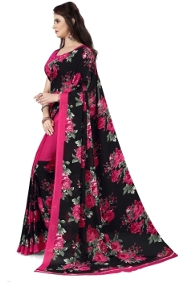 Anand Floral Print Daily Wear Georgette Saree - yellow , free