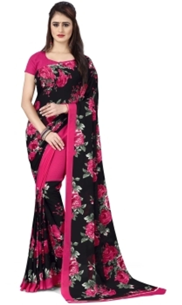 Anand Floral Print Daily Wear Georgette Saree - yellow , free