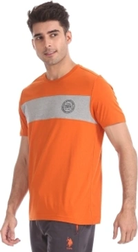 U.S. POLO ASSN. Solid Men Round Neck Orange T-Shirt - orange , M