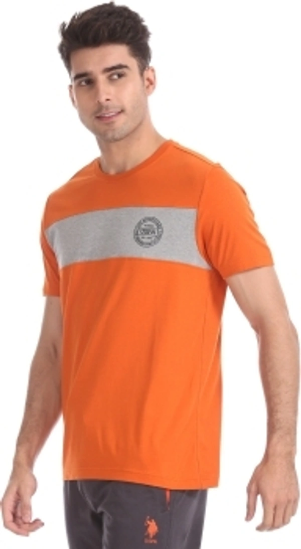 U.S. POLO ASSN. Solid Men Round Neck Orange T-Shirt - orange , L