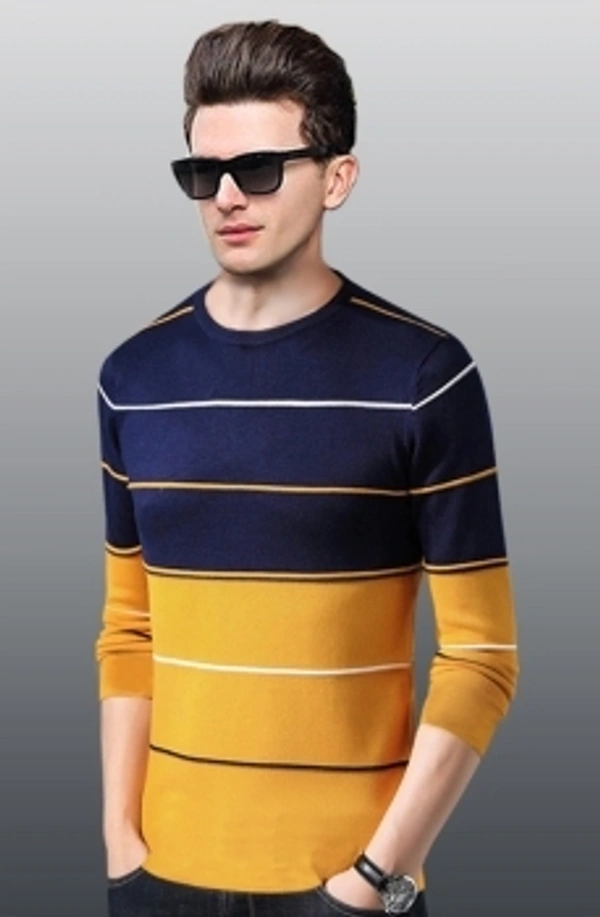 Seven Rocks Striped Men Round Neck Yellow T-Shirt - Yellow-black, XS