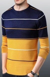 Seven Rocks Striped Men Round Neck Yellow T-Shirt - Yellow-black, XS