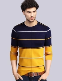 Seven Rocks Striped Men Round Neck Yellow T-Shirt - Yellow-black, XS