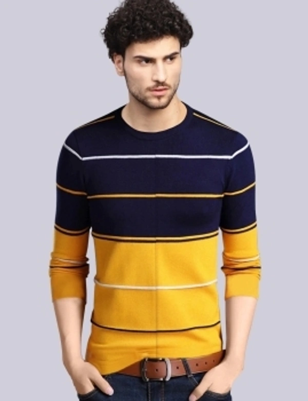 Seven Rocks Striped Men Round Neck Yellow T-Shirt - XS, yellow_black