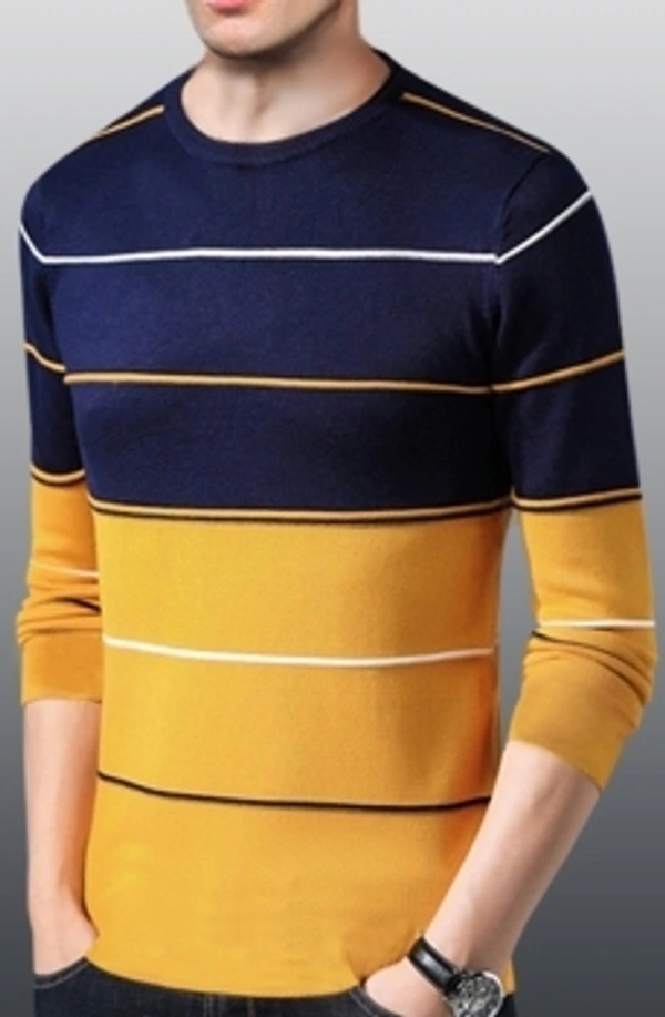 Seven Rocks Striped Men Round Neck Yellow T-Shirt - Yellow_black, XS
