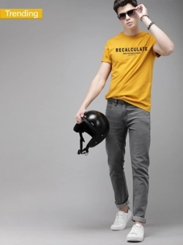 Young trendz Printed Men Round Neck Yellow T-Shirt - MUSTARD, L