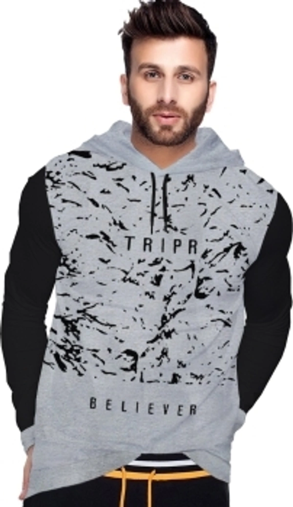 TRIPR Printed Men Hooded Neck Black, Grey T-Shirt - Black_grey, S