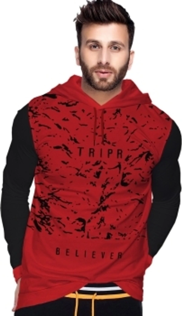 TRIPR Printed Men Hooded Neck Red, Black T-Shir - Neek Rad_Black, S