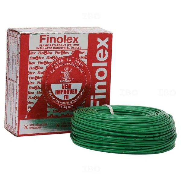 FINOLEX 1.5 sq.mm single core flexible wire - 90 mtr - Green