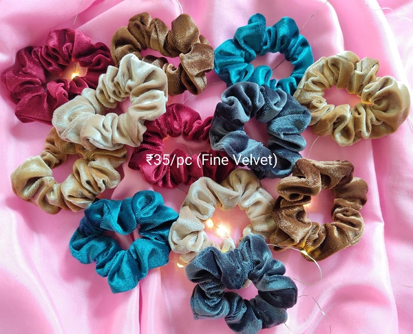 Fine Velvet Scrunchies  - Cream