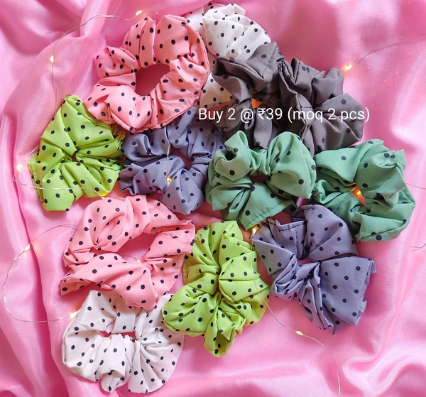 Polka Scrunchies  - Dark Grey
