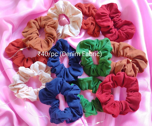 Denim Scrunchies  - Red