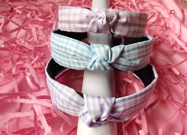 Pastel Check Headbands - purple