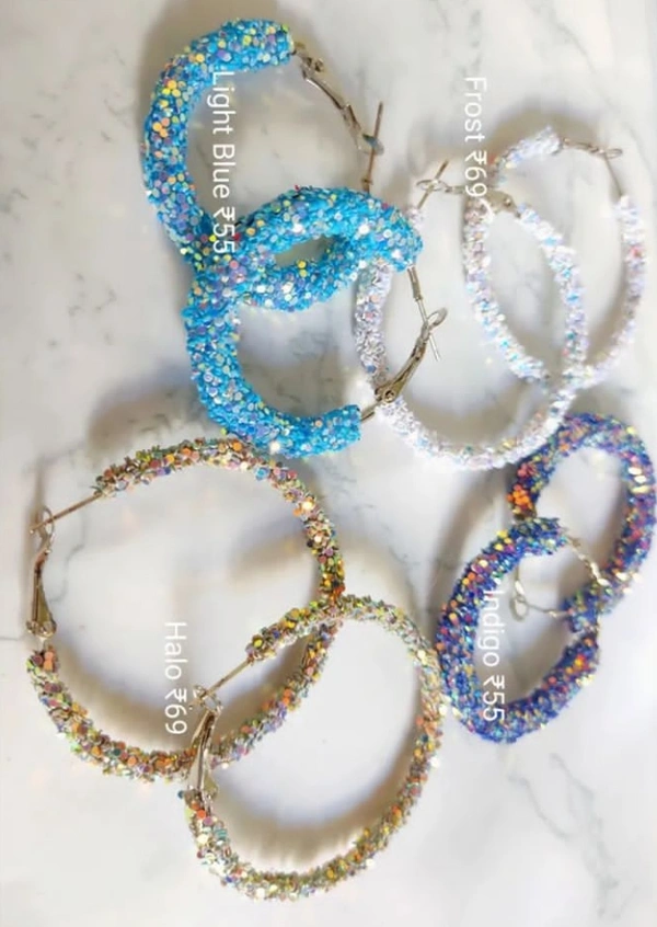 Party Wear Shimmer Hoops - Light blue