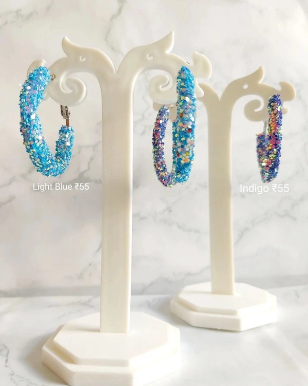 Party Wear Shimmer Hoops - Light blue