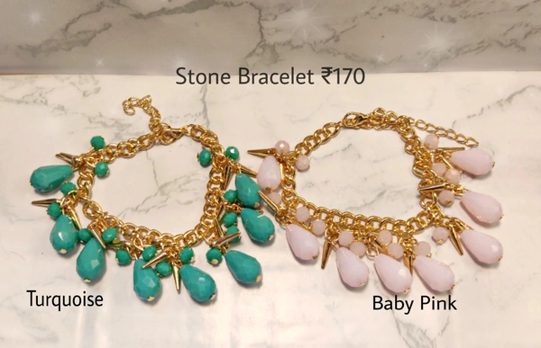 Stone Bracelet with Chunky Chain - Turquoise