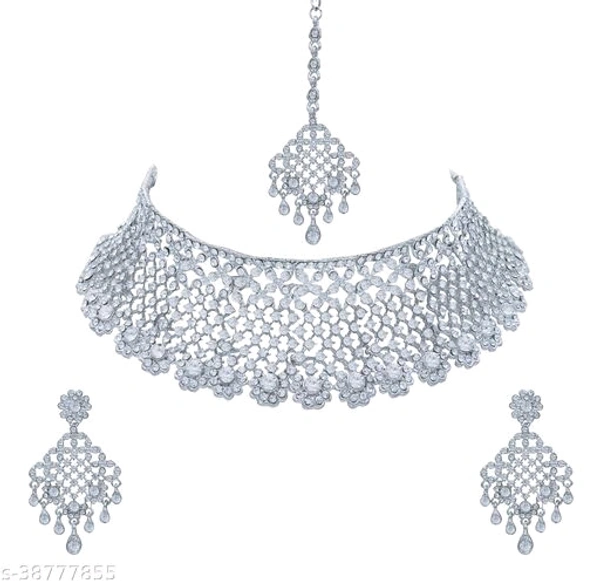 Catalog Name:*Shimmering Beautiful Jewellery Sets*Base Metal: AlloyPlating: Silver PlatedStone Type: Cubic ZirconiaSizing: AdjustableType - Free, silver