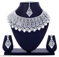 Catalog Name:*Shimmering Beautiful Jewellery Sets*Base Metal: AlloyPlating: Silver PlatedStone Type: Cubic ZirconiaSizing: AdjustableType - Free, silver